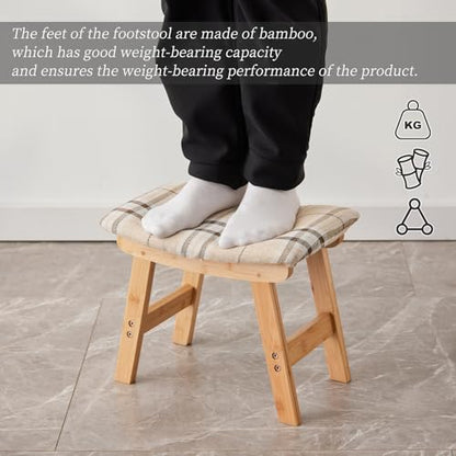 Kitsanery Foot Stool,Ottoman,Bamboo Small Sofa Foot Rest Under Desk,Extra Seating for Living Room, Bedroom and Kitchen (Natural Stool Legs - Stripes Surface) - color: Natural Stool Legs - Stripes Surface