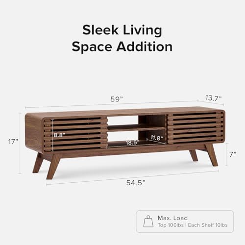 mopio Ensley TV Stand, Mid Century Modern for 55/60/65 inch TV, Farmhouse TV Stand, Entertainment Center with Storage, TV and Media Console for Living Room (Walnut, 59 inch Low) - color: Walnut, size: 59 inch Low