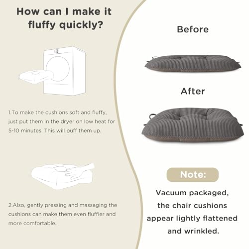 AddGrace Chair Cushions for Dining Chairs Set of 2 Non-Slip Kitchen Seat Cushions with Ties Tufted Thick Seat Pads for Indoor Kitchen Dining Furniture 17"x16"x3" Grey - color: Grey