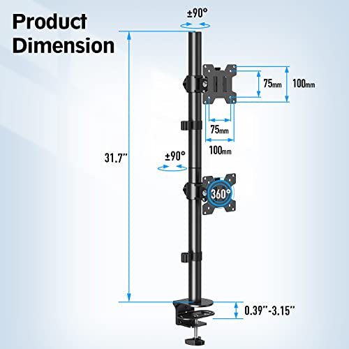 MOUNTUP Dual Monitor Stand, Vertical Monitor Mount for 2 Max 32 inch Stack Screen Monitors, Height Adjustable, Swivel, Tilt Monitor Desk Mount with C Clamp Grommet Base, Home Office - size: Dual