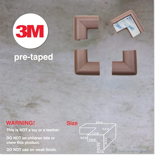 Roving Cove HeftyFit Corner Protector for Baby (4 Large Corners), Heavy-Duty Soft Rubber Foam Furniture Corner Bumper Guards, 3M Adhesive Pre-Taped, Coffee Brown - color: Coffee Brown, size: Large 4 Count (Pack of 1)