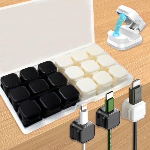 18 Pack Cord Organizer Holder, Magnetic Cable Clips Management, Easy Adhesive Phone Charging Cable Keeper, Hide Or Organize Desk Cable for Kitchen, Office, Car, Nightstand（White and Black） - color: White and Black