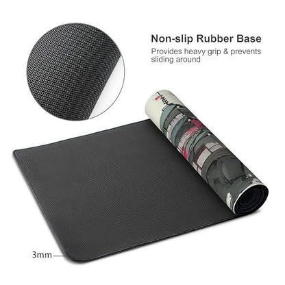 Japanese Pagoda Mouse Pad, Large Extended Gaming Desk Mat, Mount Fuji Cherry Blossom Design, Soft Cloth Surface with Rubber Base, 35.4in x 15.7in - color: Fuji Cherry Blossom