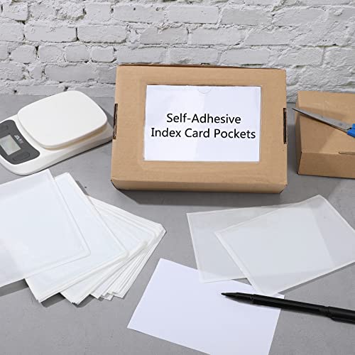 Outus 100 Pcs 5 x 7 Inch Clear Self Adhesive Pockets - Bin Labels for Storage Bins, Pocket Label Sleeves, Plastic Index Card Holder with Top Open for Organizing Bins Box Drawer - size: 5 x 7 Inch