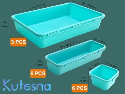 Kutesna 15 PCS Interlocking Desk Drawer Organizer Separator for Office,Bathroom,Kitchen,Makeup（Blue&Green） - color: Blue&Green, size: 15 pieces