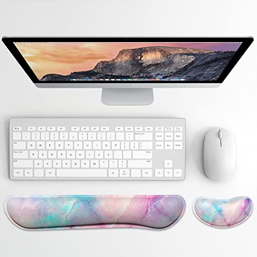 Dapesuom Enlarge Keyboard Wrist Rest, Memory Foam Wrist Cushion for Desk Mats Support, Pain Relief Keyboard Mouse Pad Rests Set with Non-Slip Base for Gaming Laptop Office Computer, Colorful Marble - color: Colorful Marble