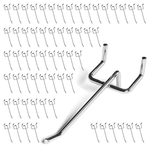JEAWIWI 60 Pack 4 Inch Metal Pegboard Hooks, Fit 1/4 in and 1/8 in Peg Board Organizer Accessories, for Hanging Storage, Garages, Tool Sheds, Basements - size: 4IN 60PCS
