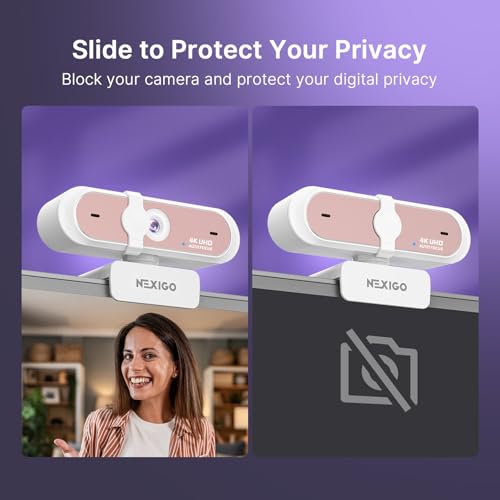 NexiGo N660P Pro 4K Webcam with Distortion-Free Lens, 1080p 60 fps Autofocus USB Streaming Camera, 3DNR, Noise-Canceling Mics & Privacy Cover, Web Cam for Gaming/Live Streaming/PC/Mac/Switch 2, Pink - style: 4K Webcam with Cover