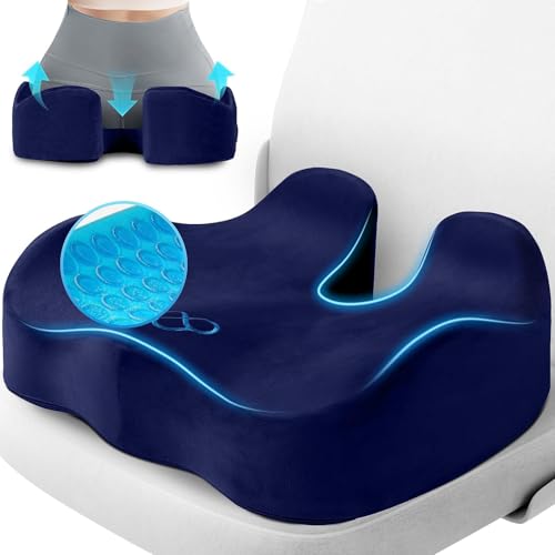 CushyOasis Seat Cushion, Gel Chair Cushions, Office Chair Cushions, Anti-Slip Bottom & Removable Cover Tailbone Pain Relief Cushion, Memory Foam Seat Cushion for Office, Wheelchair, Car (Blue) - color: Blue, size: Large