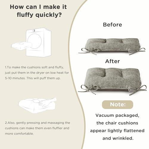 AddGrace Chair Cushions for Dining Chairs Set of 1 Kitchen Seat Cushions with Ties and Non Slip Backing Tufted Indoor Seat Pad for Kitchen Dining Room 18" x 17" x 3" Heather Grey - color: Heather Grey