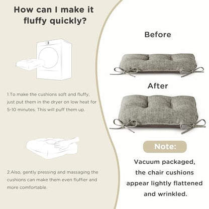 AddGrace Chair Cushions for Dining Chairs Set of 1 Kitchen Seat Cushions with Ties and Non Slip Backing Tufted Indoor Seat Pad for Kitchen Dining Room 18" x 17" x 3" Heather Grey - color: Heather Grey