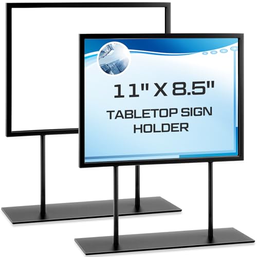 Zhengmy 2 Pcs Tabletop Sign Holder with Flat Base 11" x 8.5" Double Sided Countertop Sign Holder Horizontal Desktop Display Stand Metal Poster Display Stand for Office Store Restaurant Hotels, Black - color: Horizontal, size: 11" x 8.5"