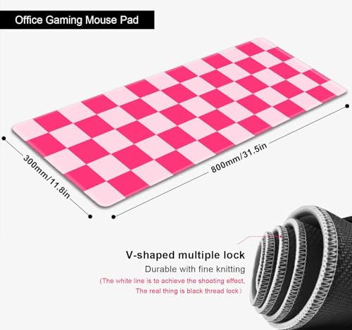 Hot Pink Cool Large Gaming Mouse Pad XL, Aesthetic Checkered Desk Pads, Computer Extended Mouse Pad Girly Women Design Kids Girls Teen Pretty Modern Decorative Art Office Mousepad for Laptop - color: Hot Pink Checkered
