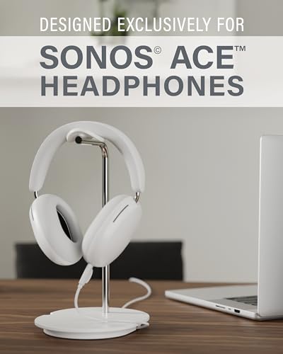 Sanus Sonos Ace Headphones Stand - Premium Stand w/Silicone Cradle Prevents Creasing & Built-in Cable Management w/Magnetic Clip for Fast Charging - Tool-Free Setup - White Sonos Headphones Holder - color: White