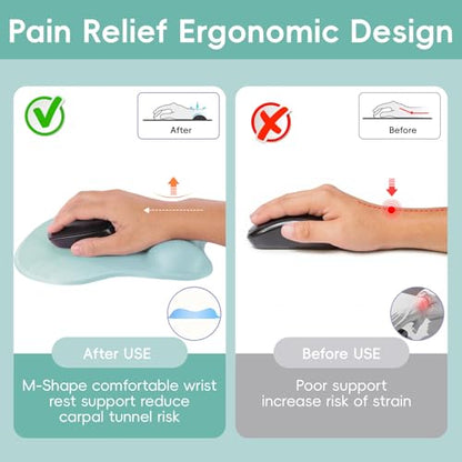 Mouse Pad with Wrist Rest Ergonomic Mouse Pad with Comfortable M-Shape Pain Relief Wrist Support Non-Slip PU Base Mousepad for Laptop, Office & Home (Cyan) - color: Cyan