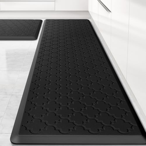 Kitchen Mat [2 PCS] Cushioned Anti-Fatigue Floor Mat Water Resistant Non-Skid Kitchen Mats and Rugs Ergonomic Comfort Foam Kitchen Rugs Standing Mat for Floor Office Sink (Black,20"x30"+20"x60") - color: Black, size: 20"x30"+20"x60"