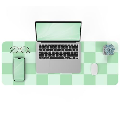 AFIING Sage Green Checkered Desk Mat 31.5" x 12", Waterproof Desk Pad | Non-Slip Rubber Base, Easy Clean Surface, Desk Protection, Office & Home - color: Whitegreen