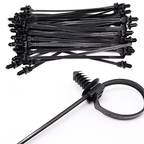 Push Mount Zip Ties, 8 inch Cable Zip Tie Black Wire Tie with Push Pin Fir Tree Zip for Indoor and Outdoor (100 Pack) - size: 8.3x0.2inch (100Pcs)
