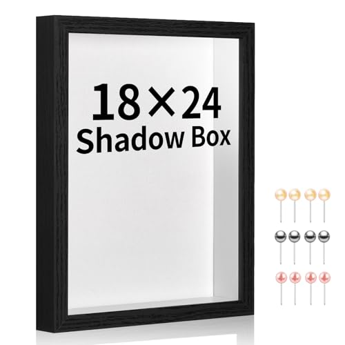 18x24 Shadow Box Picture Frame Display Case with Soft Linen Back-Thickened Panel,Large Black Deep Shadow Box Frame 18x24 for Jersey Graduation Items Flower Photo Craft Memorial - color: Black + Thickened Panel + Foam Packaging, size: 18x24