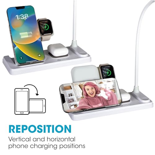 OttLite LED Table Lamp with Wireless Charging, White | Smartwatch Charging Stand | 3 Color Temperature Modes | Flexible Neck | ClearSun LEDs Reduce Eyestrain
