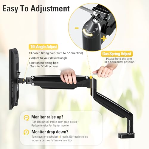 Single Monitor Mount Holds Screen up to 32", Height Adjustable Monitor Arm, Full Motion Computer Monitors Stand with Clamp/Grommet Base, VESA Mounts Fit 4.4-17.6lbs Computer, Black - size: Single Monitor Mount