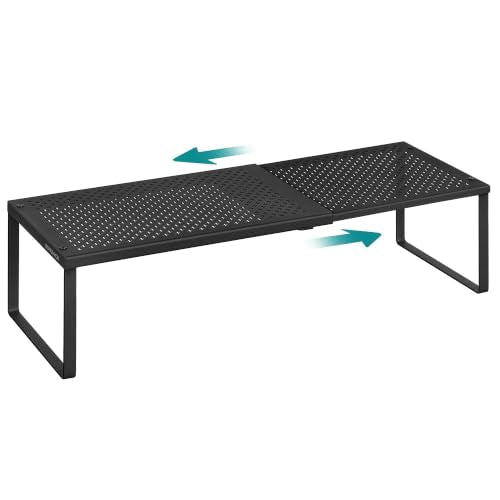 SONGMICS Spice Rack, Expandable Kitchen Countertop Shelf, Small Cupboard Organizer, Metal, Space-Saving Tabletop Shelf, Matte Black UKCS007B01 - color: Matte Black, size: Set of 1