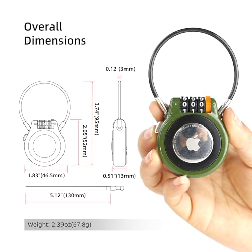AirTag Holder with Combination Lock for Luggage Tracking, Finder Metal Case Compatible with Apple AirTag, GPS Tracker Holder with Cable Lock Mount for Suitcase, Backpack, Outdoor Ski Gear - color: Green