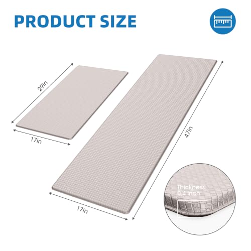 Kitchen Mats for Floor 2 Piece - 17"x29"+17"x47" Anti Fatigue Mats for Kitchen Floor - Non Slip Cushioned Rugs for Standing - Ivory - color: Ivory, size: 2pc: 17" x 29" + 17" x 47"