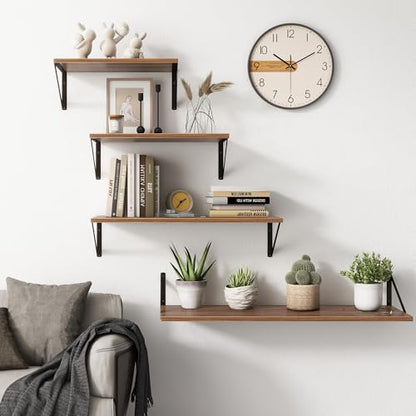 Walnut Floating Shelves Set of 2 - 16"W x 12"D Wide Display Ledges for Bedroom, Bathroom - 12 Deep Bookshelf Wall Mounted - color: Walnut, size: 16"W x 12"D