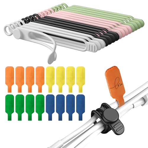 32Pcs Nearockle Cable Labels and Silicone Cable Ties Cable Management Set, Reusable 16 Cable Ties+16 Cord Labels for Electronics, Travel Home Office Desk Wire Organization (Multicolor) - color: Multicolor