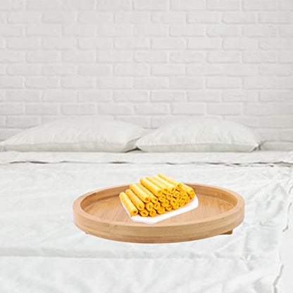 Tissting Wood Round Sofa Tray 9.65in x 4.72in - Clip on Side Table with Foldable Leg for Coffee, Tea, Snacks, Remote Controls, Living Room, Apartment, Dorm