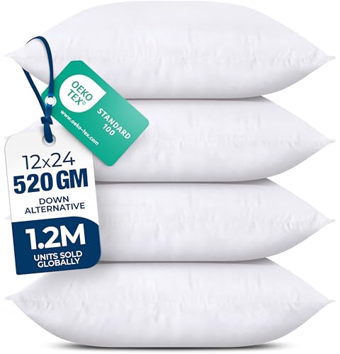 Utopia Bedding Throw Pillows (Set of 4, White) – 12 x 24 Inches Down Alternative Pillows for Bed, Sofa, and Couch - Fluffy Decorative Stuffer Pillow for Indoors & Outdoors - size: 12x24 Inch