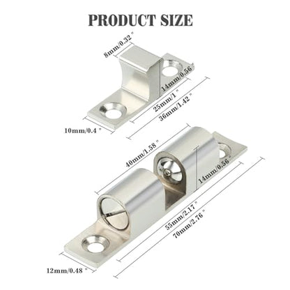 Alise Double Roller Catch Cabinet Latches,Adjustable Double Ball Tension Roller Catch Latch Brass Cabinet Door Latch,67mm Solid Metal Cabinet Latches and Catches,Pack of 4,Silver - color: Silver, size: 67mmX40mm