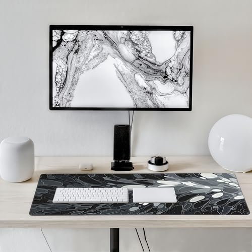 Oversized Desk Mat, Abstract Liquid Art Design, 35.4x15.7 Inches, Washable Mouse Pad, Stitched Edges, Non-Slip Rubber Base, Rectangular - color: Marble Swirl Extended