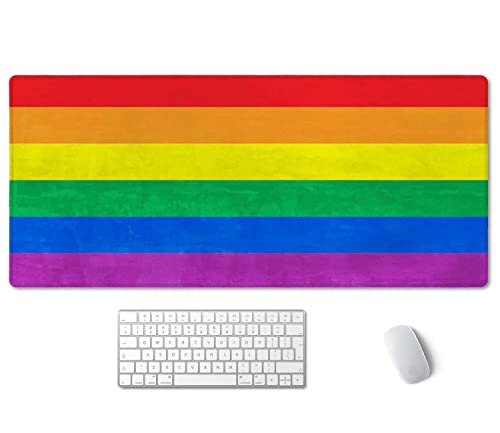 SSOIU Extended Gaming Mouse Pad (35.5x15.7 in), Large Non-Slip Rubber Base Mousepad with Stitched Edges, Waterproof Keyboard Mouse Mat Desk Pad for Work, Game, Office, Home - LGBT Colored Flag of Gay - color: Lgbt Flag