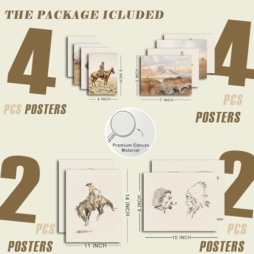 Kizbok Western Deor Vintage Farmhouse Cowboy Western Wall Decor, Retro Southwestern Wall Art Prints Country Cowboy Oil Paintings, Rustic Horse Riders Ranch Southwest Artwork Picture for Gallery Bedroom Bathroom western Home Decor (Set of 12, Unframed) - c