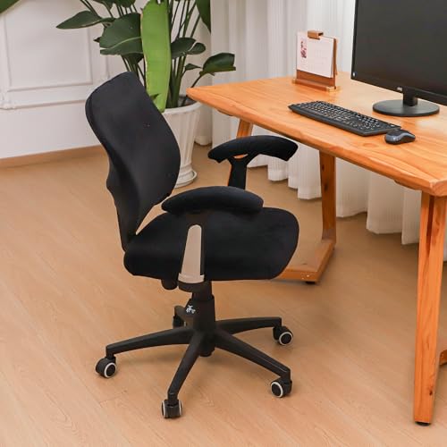 4 Pieces Velvet Office Chair Cover for Desk Chair Back and Seat with Armrest Covers Stretch Black Split Office Chair Slipcovers Set Washable - color: Velvet-black, size: Large