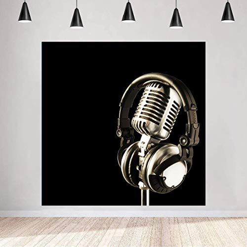 5x5ft Headphones Backdrop Black Photography Background for Adult's Party Decor Banner Photo Booth Studio Props BJAY11 - size: 5x5FT