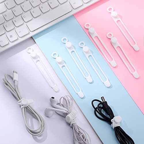 Nuanchu 40 Pcs Silicone Cable Ties Reusable Holder Adjustable Straps Multipurpose Charging Cable Organizer for Fastening Charging Cords Wires(4.17 Inch,White, Gray) - color: White, Gray, size: 4.17 Inch