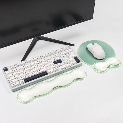Gel Wrist Rest for Keyboard and Mouse - Ergonomic Green Mouse Pad with Wrist Rest Support Non-Slip Base for Desktop/Latop/Office/Home - color: Green, style: Wave Shape