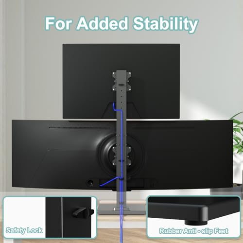 Suptek Dual Monitor Stand with Base Vertical Stack Screen Free-Standing Monitor Riser Fits Two Screen Max 36" & One Screen Max 43" with Swivel, Tilt, Height Adjustable,50,75 and 100mm Vesa Base Stand - size: 13-43in(single)/13-36in(dual)