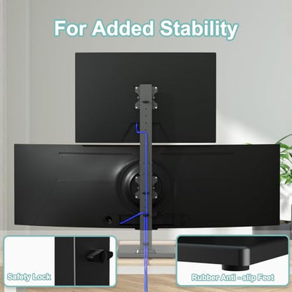 Suptek Dual Monitor Stand with Base Vertical Stack Screen Free-Standing Monitor Riser Fits Two Screen Max 36" & One Screen Max 43" with Swivel, Tilt, Height Adjustable,50,75 and 100mm Vesa Base Stand - size: 13-43in(single)/13-36in(dual)