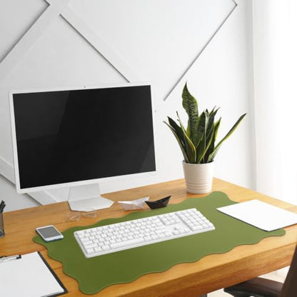 Hahafelt Scalloped Desk Mat Large Desk Pad Cute Coquette Table Mat Back to School Preppy Table Make up Pad Nonslip Graduation Gift with Stitching Waterproof Gaming(Dark Green,31.5 x 15.8 Inches) - color: Dark Green, size: 31.5 x 15.8 Inches