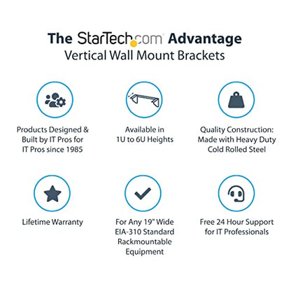 StarTech 5U Vertical Wall-Mount Rack Bracket, 19in, 200lb (RK519WALLV) - size: 5U