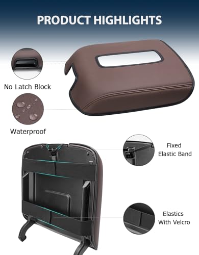 Center Console Armrest Cover for GMC Sierra & Chevrolet Silverado 2014-2018, Tahoe & Yukon & Suburban 2015-2020, Bucket Seat, Car Arm Rest Protector, High Country Brown - color: High Country Brown