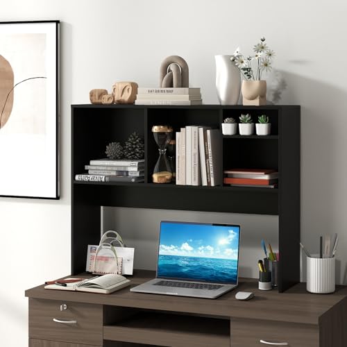 Giantex Desktop Bookshelf, Countertop Storage Hutch with 4 Shelves for Computer Desk, Dressing Tabletop Display Rack, Multipurpose Desk Hutch Storage Organizer for Home Office Dorm (Black) - color: Black, size: 4 Shelves (28.5"H)