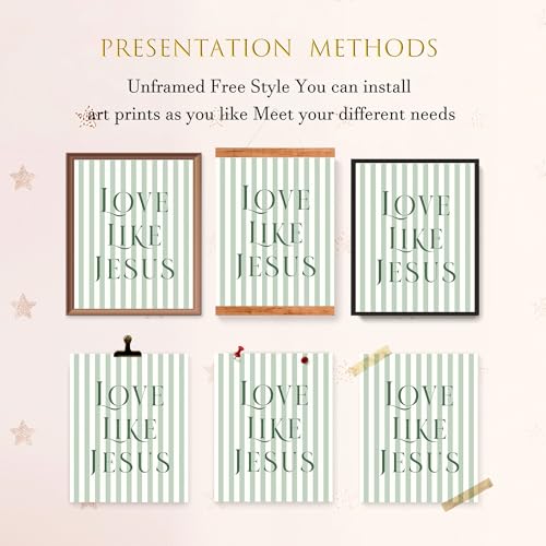 LARTSFRO Coquette Green Bow Jesus Wall Art Decor Posters, Olive Green Bow Christian Room Bedroom Bathroom Dorm Wall Art Decor Aesthetic for College Teen Girls Gifts, Inspirational Bible Verses Bow Wall Decor, 10x8 Inch Set of 4 Bow Pictures(UNFRAMED) - co