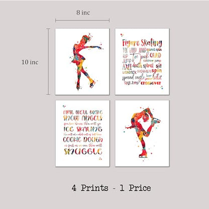 Inspirational Watercolor Ice Skater Girl Figure Skating Illustration Art Print Set for Girl's Bedroom Empowerment, Winter Sports Locker Team Boost, Young Spinner Surprises, Team Captain Honors, Coach Appreciation, Birthday Gifts - 8x10 Unframed Print Set
