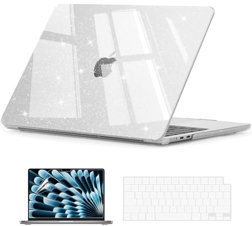 EooCoo Case Compatible with MacBook Air 13 inch M5 2026-2022 Release M4 M3 M2 A3449 A3240 A3113 A2681, Glitter Hard Shell&Keyboard Skin Cover&Screen Protector for Mac Air 13.6 inch, Sparkly Clear - color: Glitter Clear