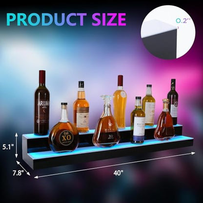 Led Lighted Liquor Bottle Display Shelf, 40 Inch 2 Tier Whiskey Rack, Support USB, Bar Stand with RF Remote & App Control, Illuminated Acrylic Lighting Shelves for Home Bar, Party - size: 40" 2 step